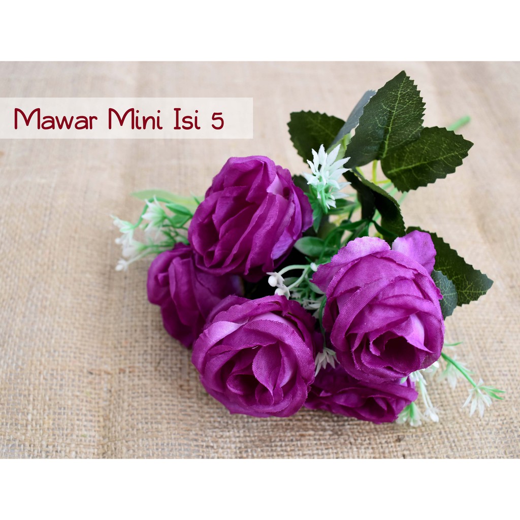 Bunga mawar mini artificial isi 5 kuntum