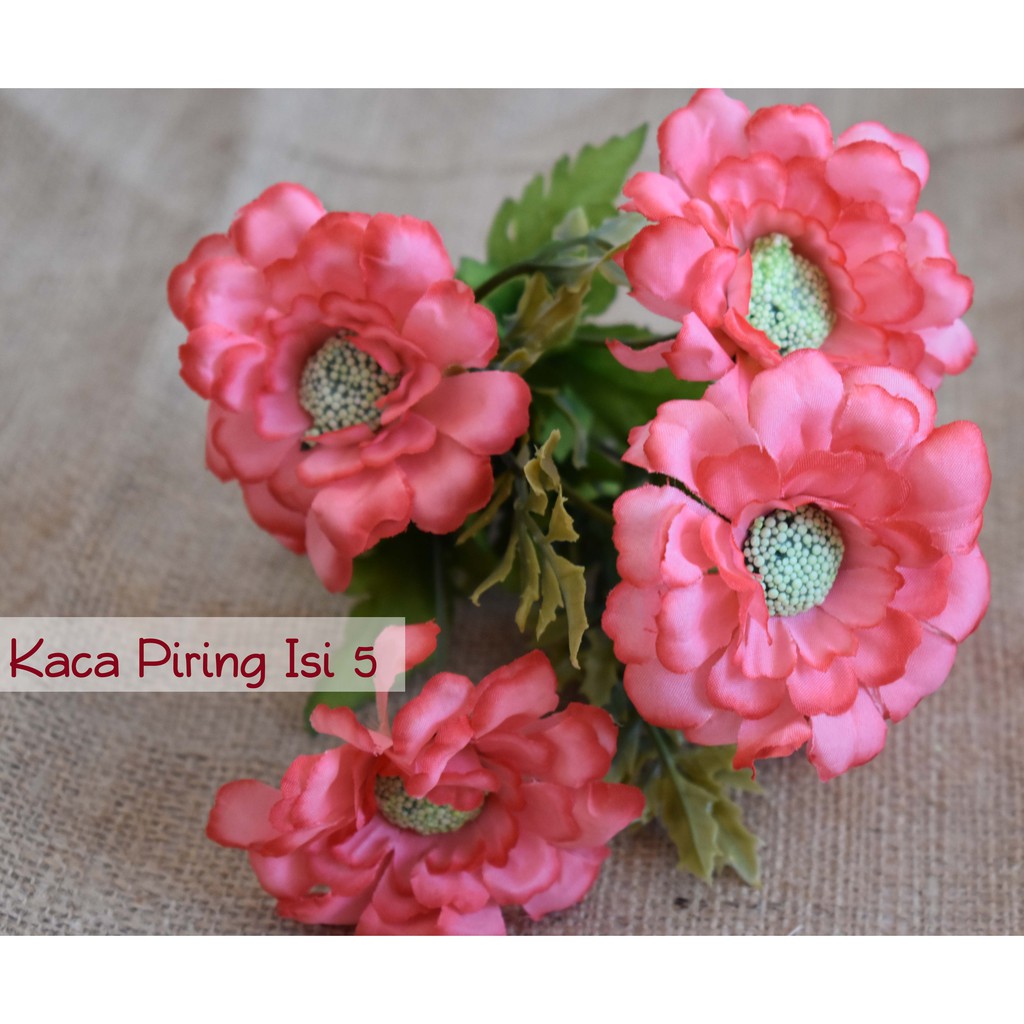 Bunga kaca piring artificial isi 5 kuntum